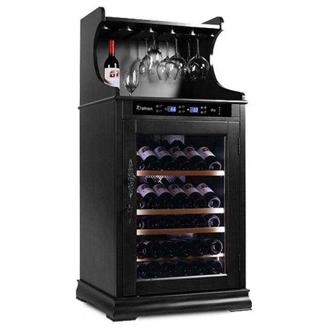 Vitrina de vinuri Datron capacitate 46-62 sticle cu rafturi pentru agățarea paharelor de vin negru