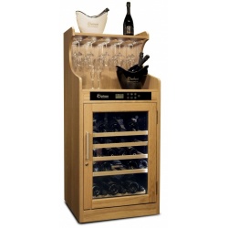 Vitrina de vinuri Datron capacitate 46-62 sticle cu rafturi pentru agățarea paharelor de vin maro