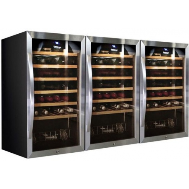 Vitrina de vinuri Datron usa dubla 105 sticle 3 zone temperatura C° negru argintiu