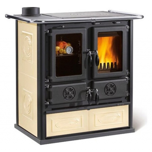 Sobă pe lemne Extraflame Nordica ROSETTA SINISTRA BII cu aer cald prin convecție naturală 7 kw - pergament antic
