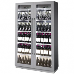 Vitrina frigorifica vinuri Enofrigo Miami B&R VT RF 12 + 12 DR, capacitate 168 sticle, 2 zone temperatura +4/+18 °C, argintiu