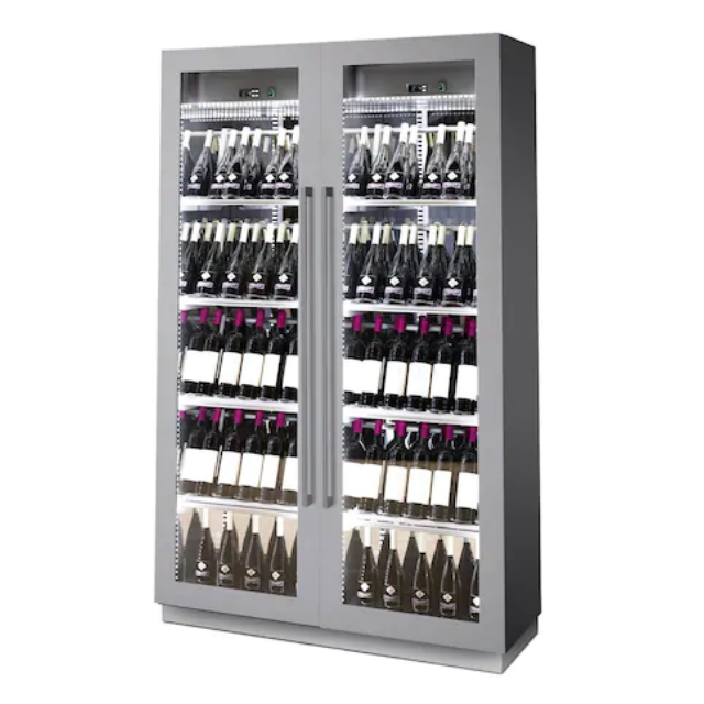 Vitrina frigorifica vinuri Enofrigo Miami B&R VT RF T + 3 DR, capacitate 132 sticle, 2 zone temperatura +4/+18 °C, gri