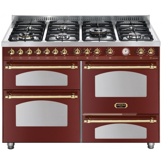Aragaz Lofra Dolcevita120 RR126SMFET+MF/2AEO, 120x60cm, 7 arzatoare, 3 cuptoare, grill electric, timer, rosu Burgundy