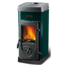 Sobă pe lemne Extraflame Nordica Nordica SUPER MAX , cu aer cald prin convecție naturală și 6 kw - verde înveliș din oțel