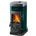 Sobă pe lemne Extraflame Nordica SUPER MAX , cu aer cald prin convecție naturală și 6 kw - verde înveliș din oțel