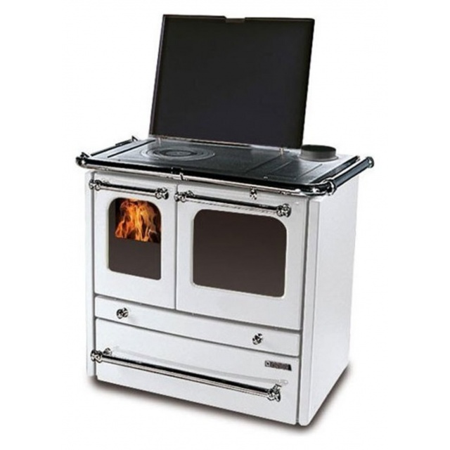 Soba pe lemne Extraflame Nordica TERMOSOVRANA DSA de bucatarie cu încălzirea apei 14 kw - alb înveliș din oțel