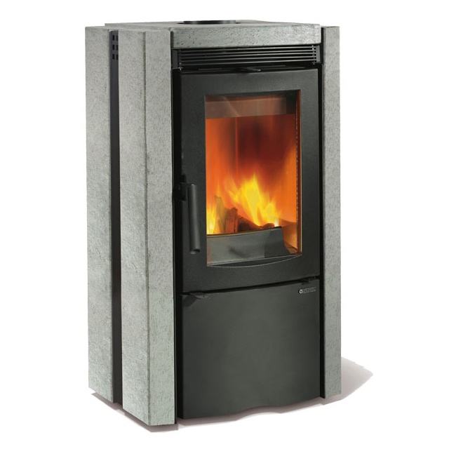 Soba cu lemne Extraflame Nordica ESTER BII convecție cu aer cald de 7,5 kw - pardoseală din piatră naturală