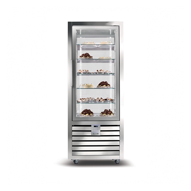 Vitrina frigorifica de cofetarie Silfer Quadro QPS 450 R, 6 rafturi rotative, capacitate 427 l, temperatura +4°/+10°C, inox
