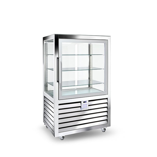 Vitrina frigorifica de cofetarie Silfer Quadro QPS 450 R, 6 rafturi rotative, capacitate 427 l, temperatura +4°/+10°C, inox
