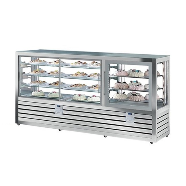 Vitrina frigorifica orizontala de cofetarie Silfer Quadro QPS 2200 V/V-SD, 9 rafturi, 792 l, +4°/+10°C, inox