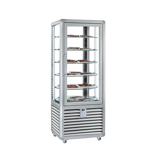 Vitrina frigorifica pentru cofetarie Silfer Quadro QGL 450 R 2T, 5 rafturi rodunde rotative, 427 l, +5°/-20°C, inox