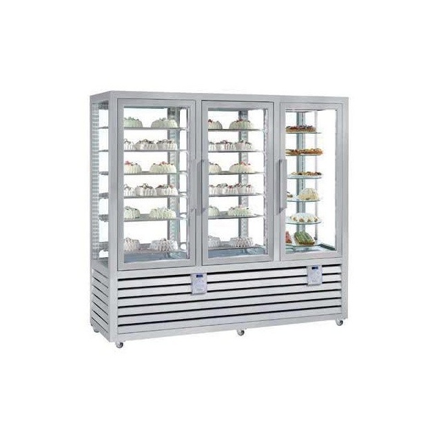 Vitrina frigorifica cofetarie Silfer Quadro QPG 1300 S/S/R, 18 rafturi, 1388 l, 2 zone temperatura -15°-25°C /+4°+10°C, inox