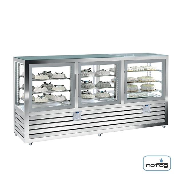 Vitrina frigorifica cofetarie Silfer Quadro QPG 2200 SS-D/V, 9 rafturi, 792 l, 2 zone temperatura -15°-25°C /+4°+10°C, inox