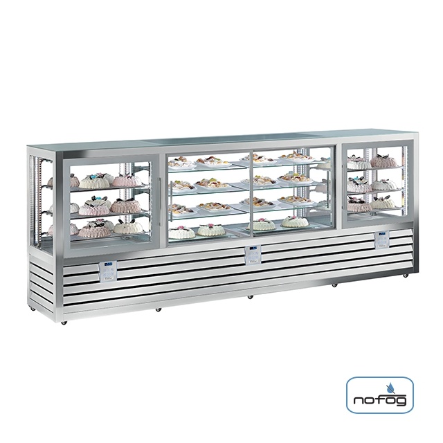 Vitrina frigorifica cofetarie Silfer Quadro QPG 3000 V/SS-D/V, 12 rafturi, 1056 l, 2 zone temperatura -15°-25°C /+4°+10°C, inox