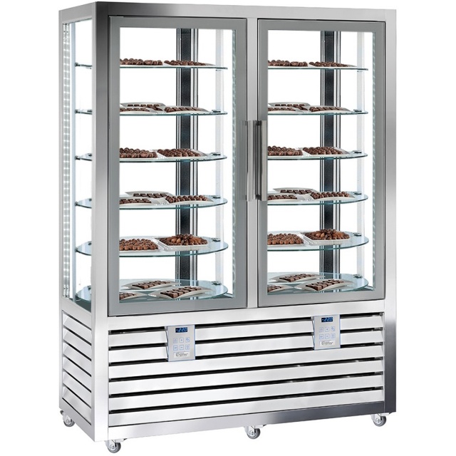 Vitrina frigorifica cofetarie Silfer Neo NPS 900 R/R, 12 rafturi rotunde rotative, 848 l, temperatura +4°/+10° C, inox