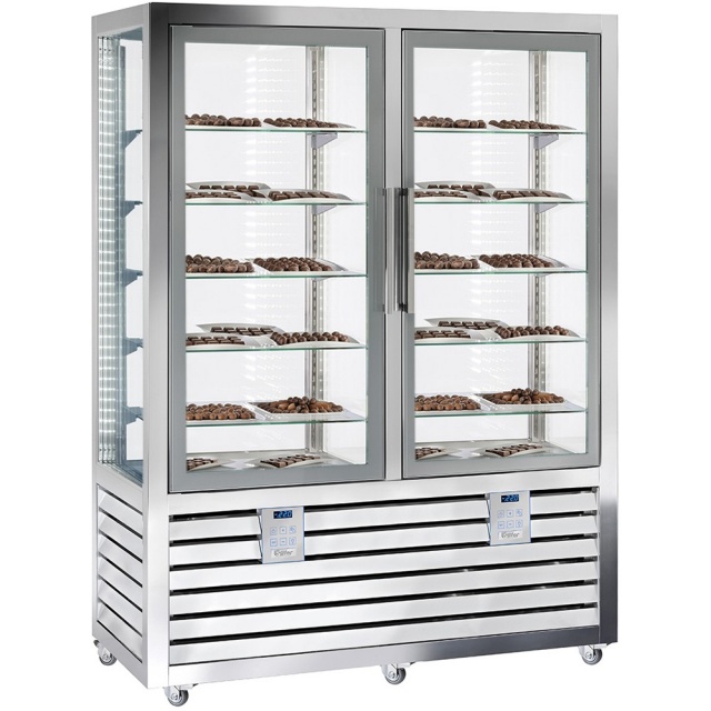 Vitrina frigorifica cofetarie Silfer Neo NPS 1200 V/V, 10 rafturi, 2 usi, 1082 l, temperatura +4°/+10° C, inox