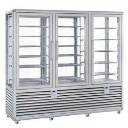 Vitrina frigorifica cofetarie Silfer Neo NPG 1300 S/S/V, 17 rafturi, 3 usi, 1388 l, 2 zone temperatura -15°-25°C/+4°+10°C, inox