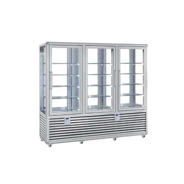Vitrina frigorifica cofetarie Silfer Curv CPS 1300 V/V/V, 15 rafturi, 3 usi, 1388 l, temperatura +4°+10°C, inox