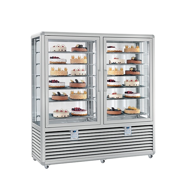 Vitrina frigorifica cofetarie Silfer Curv CGL 900 S/S, 12 rafturi, 848 l, 2 usi, temperatura -15°-25°C, inox