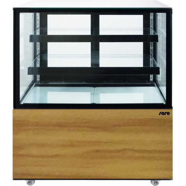 VITRINA RECE PENTRU COFETARIE SARO MAXI 330-1106, CAPACITATE 300 L, TEMPERATURA +2 / + 8 ° C, INOX NEGRU / LEMN