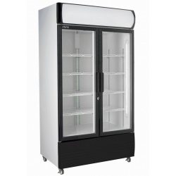 VITRINA FRIGORIFICA BAUTURI SARO 453-1007, CU 2 USI + SPATIU PUBLICITAR, CAPACITATE 580 L, 0 / +10 ° C, INOX / NEGRU / ALB