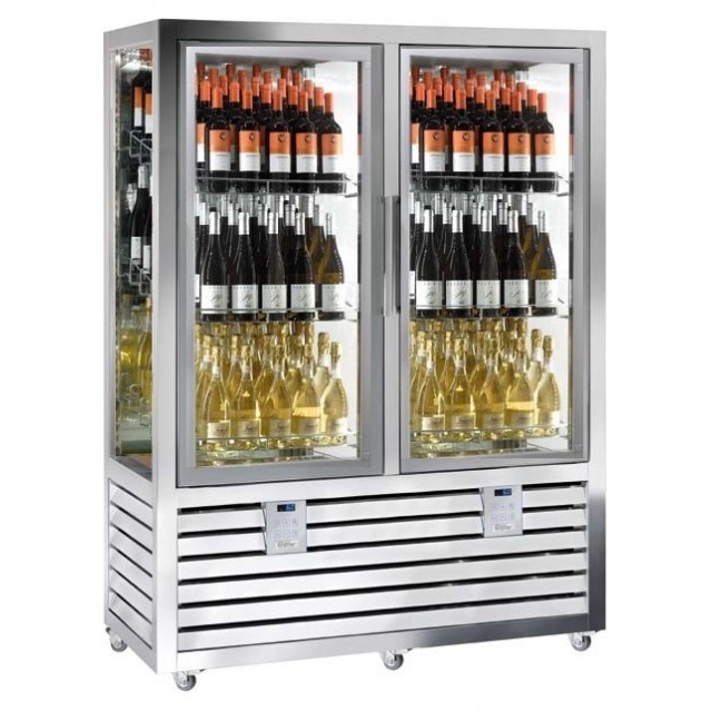 Vitrina frigorifica incorporabila vinuri Silfer WVN 1100 RLB/RLB, 1116 l, 14 rafturi, 2 usi, temperatura +6°+18°C, inox