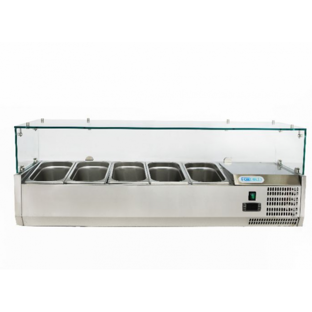 Vitrina frigorifica expunere ingrediente Forcold G-VRX1200-330, capacitate 5 cuve/20 l, temperatura +2°C/+8°C, inox