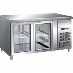 Masa rece cu usi din sticla Forcar G-GN2100TNG, 2 usi, capacitate 282 l, temperatura -2°+8°C, Inox