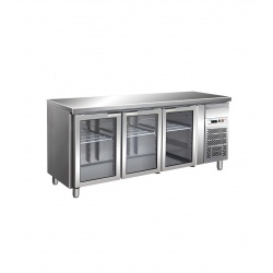 Masa rece cu usi din sticla Forcar G-GN3100TNG, 3 usi, capacitate 417 l, temperatura -2°+8°C, Inox