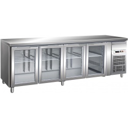 Masa rece cu usi din sticla Forcar G-GN4100TNG, 4 usi, capacitate 553 l, temperatura -2°+8°C, Inox