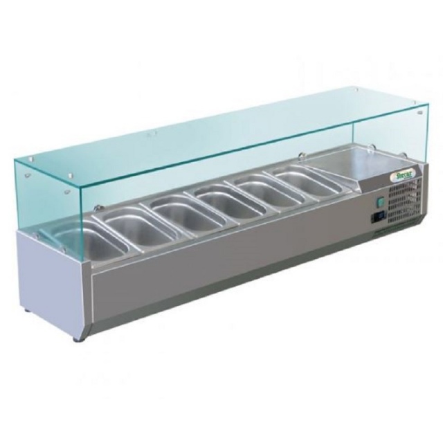 Vitrina frigorifica orizontala pentru ingrediente Forcar G-RI15038V, capacitate 5+1 containe, temperatura +2°+8°C, Inox