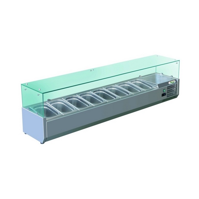 Vitrina frigorifica orizontala pentru ingrediente Forcar G-RI18038V, capacitate 8 containere, temperatura +2°+8°C, Inox