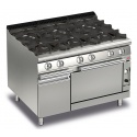 Aragaz profesional Baron Q70PCF/G1216, linia QUEEN7, cuptor gaz, 6 arzatoare, putere 38,9 kW, sistem autocuratare, inox
