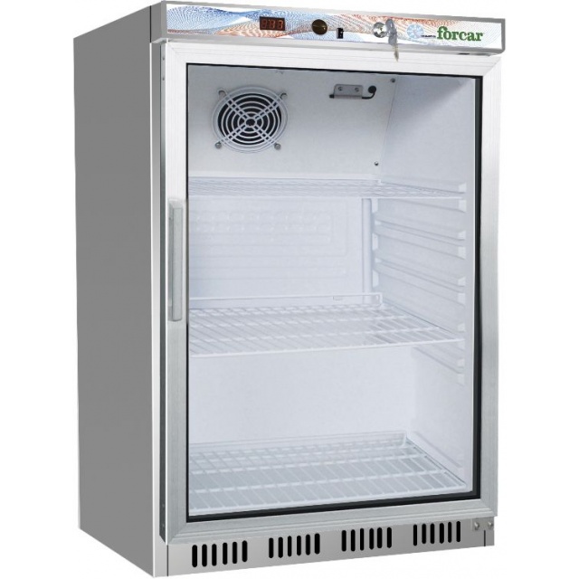 Mini vitrina frigorifica Forcar G-ER200G, capacitate 130 l, temperatura +2°+8°C, alb