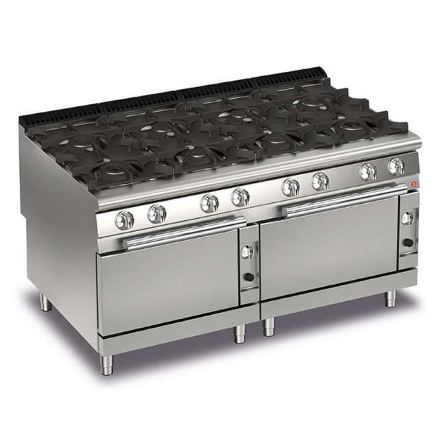 Aragaz profesional Baron Q90PCF/G1601, linia QUEEN9, 2 cuptoare gaz, 8 arzatoare, putere 63,4 kW, gratare fonta, inox