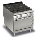 Aragaz profesional Baron Q90PCF/GE8011, linia QUEEN9, cuptor electric, 4 arzatoare, putere 29,2 kW, sistem autocuratare, inox