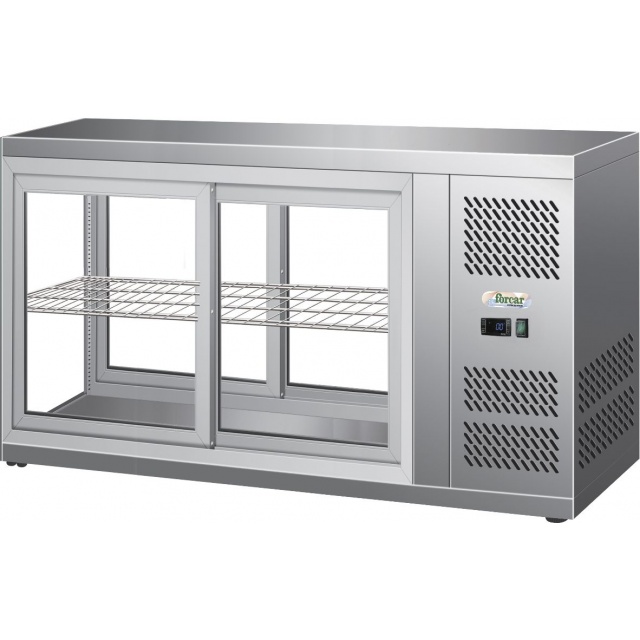 Vitrina frigorifica Forcar G-ER200GSS, capacitate 130 l, refrigerare statica, temperatura +2°C / +8°C, argintie