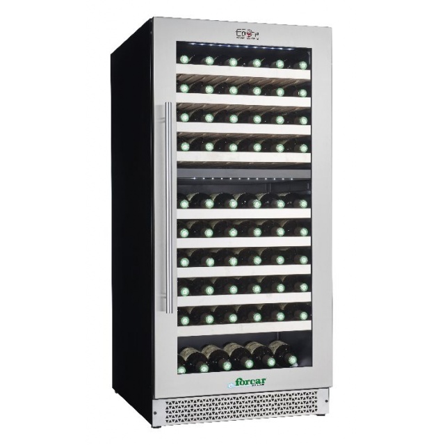 Vitrina frigorifica vinuri Forcar G-VI120D, capacitate 261 l, 2 zone temperatura +5°+12°/+12°+20°C, argintiu