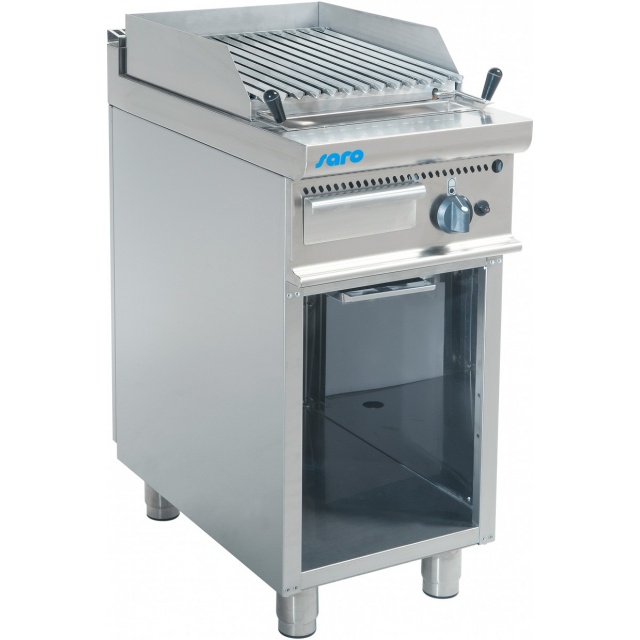 PLITA PE GAZ PROFESIONALA E7 / BS1BA 423-1270, CU SUPORT, GRATAR CU PROFIL IN V SI PIATRA DE LAVA, INOX