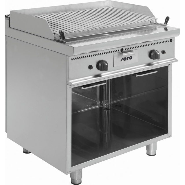 PLITA PE GAZ PROFESIONALA E7 / BS2BA 423-1275, CU SUPORT, GRATAR CU PROFIL IN V SI PIATRA DE LAVA, INOX