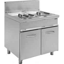 FRITEUZA PE GAZ PROFESIONALA E7 / FLG2V17 423-1105, CAPACITATE 2 x 17 L, ROBINET DE SCURGERE, BAZIN ROTUNJIT CU ZONA RECE, INOX