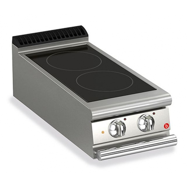 Plita profesionala Baron Q90PC/VCE400, linia QUEEN 9, 2 zone gatit, putere 8 kW, sticla ceramica, inox