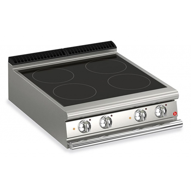 Plita profesionala Baron Q70PC/VCE800, linia QUEEN 7, 4 zone gatit, putere 10 kW, sticla ceramica, inox