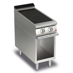 Aragaz profesional Baron Q70PCV/VCE400, linia QUEEN7, 2 zone gatit, compartiment deschis, putere 5 kW, sticla ceramica, inox