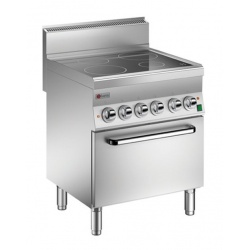 Aragaz profesional Baron 6NPC/IFEV722P, Seria 600, 4 zone gatit, putere 14,2 kW, plita vetroceramica, cuptor electric, inox