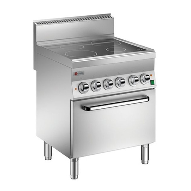 Aragaz profesional Baron 6NPC/IFEV722P, Seria 600, 4 zone gatit, putere 14,2 kW, plita vetroceramica, cuptor electric, inox