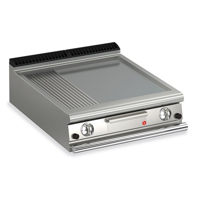 Gratar Fry Top Baron Q70FTT/G825, linia QUEEN7, placa nervurata / plata cromata, putere 13 kW, arzatoare gaz, termostat reglabil