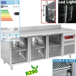 Masa rece ventilata DIAMOND DT178/R2A-VD, 3 usi de sticla GN 1/1, 405 L
