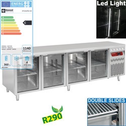 Masa rece ventilata DIAMOND DT224/R2-VD, 4 usi de sticla GN 1/1, 550 L