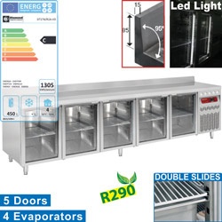 Masa rece ventilata DIAMOND DT274/R2A-VD, 5 usi de sticla GN 1/1, 700 L
